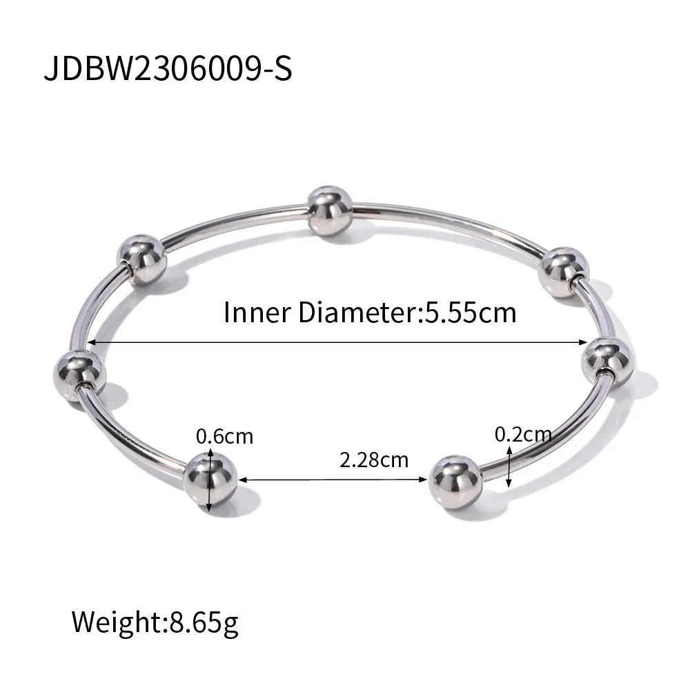 VAIGE Elegant Waterproof Stainless Steel Cuff Bracelet in Golden Silver with Charming Bead Design