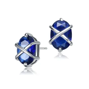 Vilette Sapphire-Blue Oval Earrings