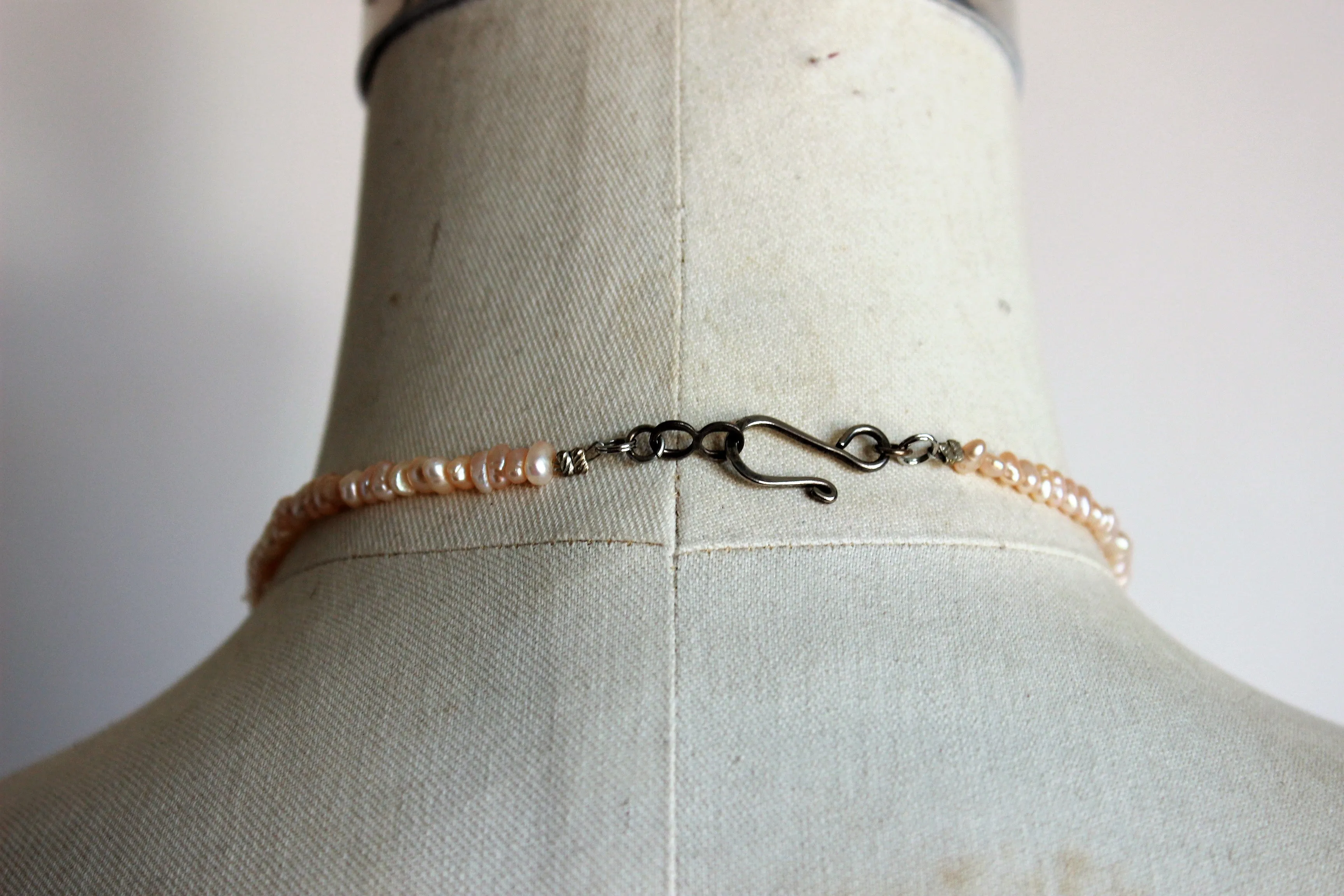 Vintage Pink Seed Pearl Necklace With Cameo