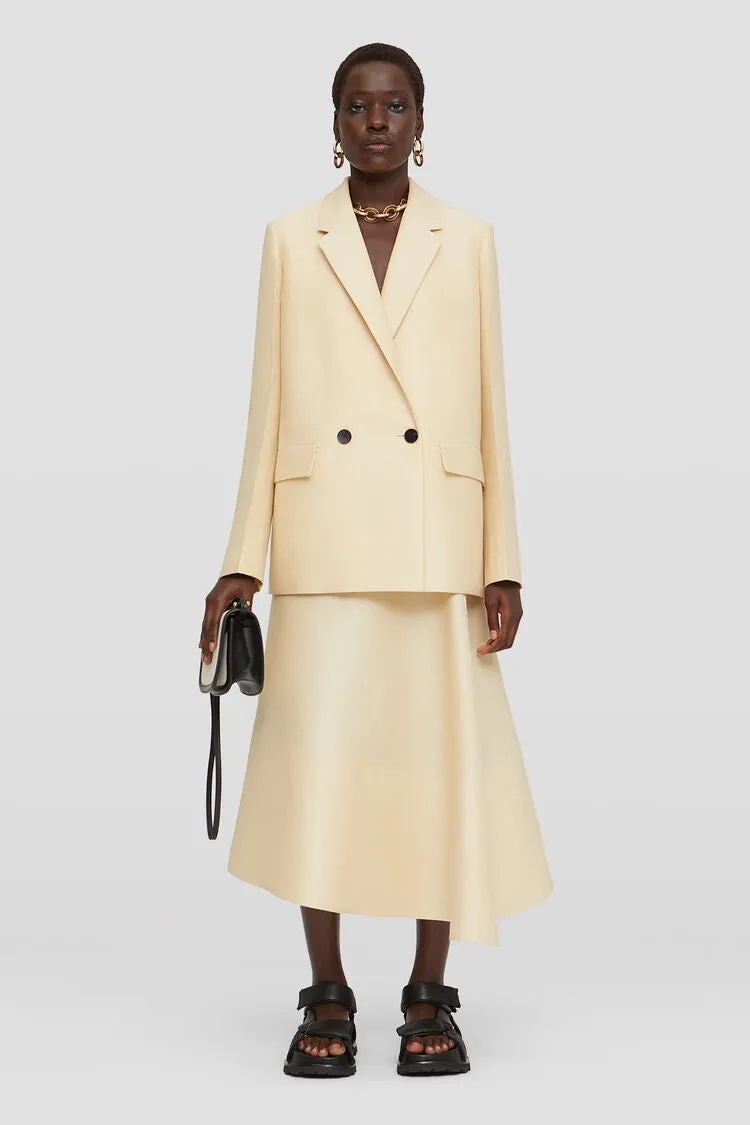 Wool and silk tailored blazer with low break