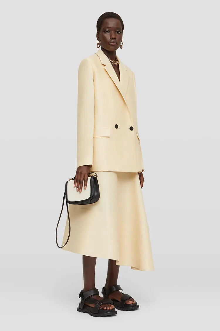 Wool and silk tailored blazer with low break